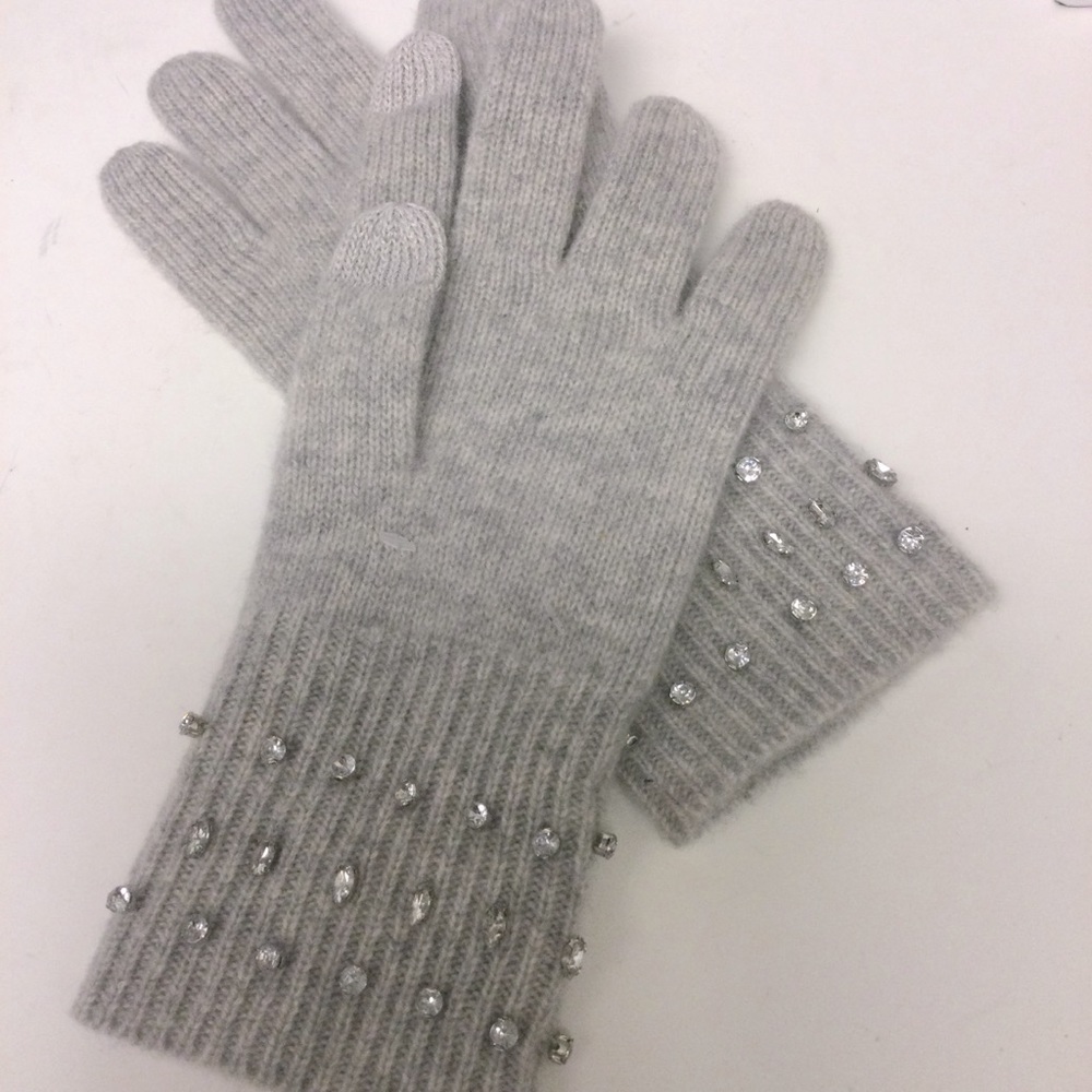 NORDSTROM WOOL AND CASHMERE RHINESTONE GLOVES GRAY HEATHER ONE SIZE NWOT